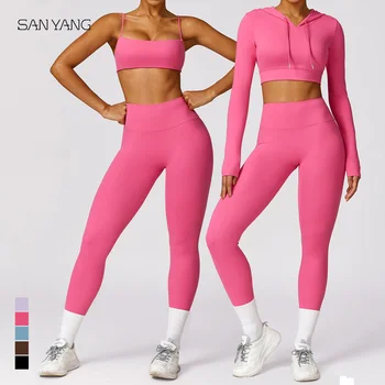 Комплект для йоги Naked Feel, женская спортивная одежда для фитнеса, спортивный бюстгальтер из 2 предметов, леггинсы для спортзала с высокой талией, одежда для тренировок с длинными рукавами, активная одежда