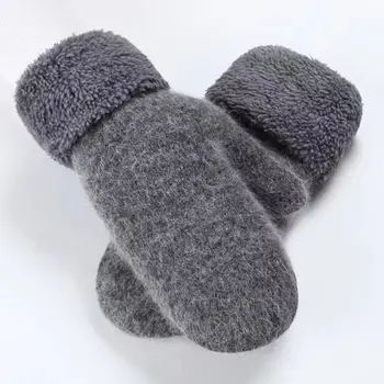 Корейские женские Шерстяные Кашемировые вязаные теплые варежки, женские зимние плюс Бархатные Двухслойные плюшевые перчатки для вождения с полными пальцами