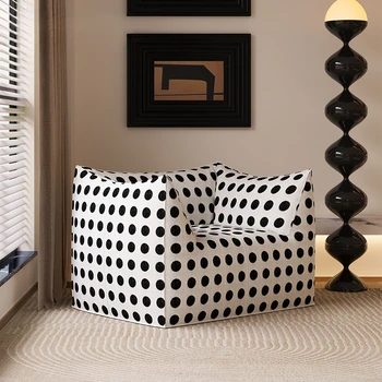 Кремовый простой диван для спальни, домашнее кресло с откидной спинкой, б/у