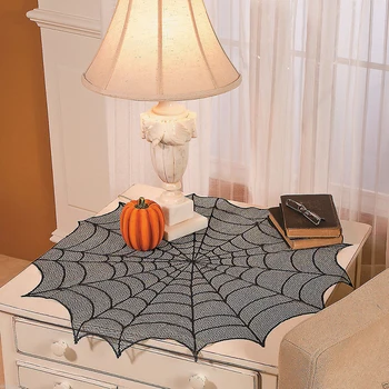Круглый полиэфирный кружевной коврик для стола, украшение для Хэллоуина, кружевная скатерть с паутиной, черные скатерти для вечеринок