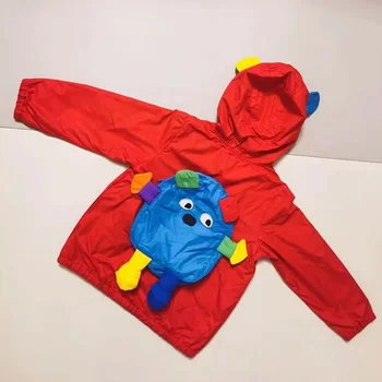 Куртка для мальчиков Осень/Зима 2023, тренч для мальчиков с милым рисунком рюкзака, двойное пальто