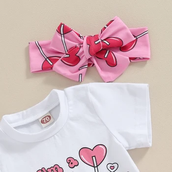 Летняя одежда для маленьких девочек, комплект шорт для новорожденных, футболка с коротким рукавом с буквенным принтом, шаровары, шорты, повязка на голову