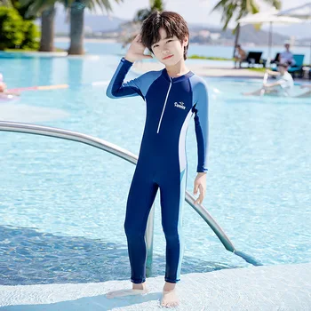 Мальчик, цельный Водонепроницаемый Водный спортивный быстросохнущий нейлоновый пляжный купальник UPF50 + защита от солнца, молния спереди, защита от сыпи при пляжном серфинге