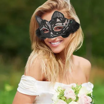 Маскарадная маска Женская Сексуальная Белая Черная Блестящая Модная Кошачья кружевная маска для глаз Украшение вечеринки принцессы на Хэллоуин