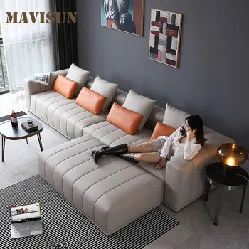 Минималистичный светлый Роскошный длинный диван-кровать, современная высококачественная гостиная, простая мебель в скандинавском итальянском стиле, комбинация диванов для большого дома.