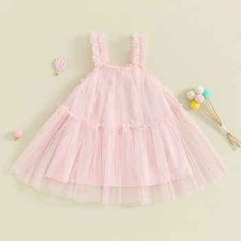 Многослойное тюлевое платье для маленьких девочек, однотонное платье-пачка без рукавов с рюшами, праздничная повседневная одежда принцессы
