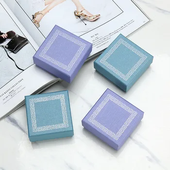 Модная и простая подарочная коробка для ювелирных изделий небесно-голубого цвета, кольцо, серьги, упаковка для браслета, картонная витрина для хранения с серой губкой
