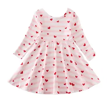 Модная одежда для маленьких девочек на День Святого Валентина, платье с сердечками из молочного шелка, Детская одежда оптом