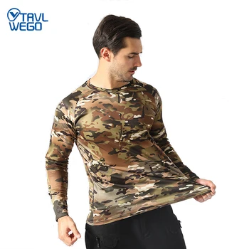 Мужская быстросохнущая футболка с камуфляжным принтом TRVLWEGO с длинным рукавом, спортивная тренировка, фитнес, Охота, путешествия, тактический топ CS