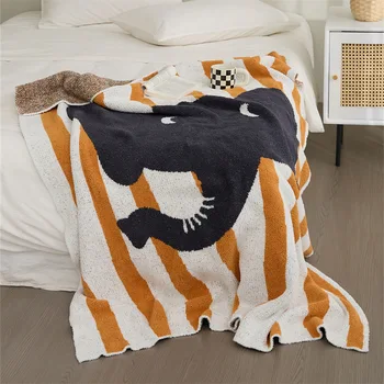 Мультяшное одеяло, утолщенное наполовину Пушистое Вязаное одеяло, одеяло для дивана в гостиной, Одеяло, Шаль, Принадлежности для пикника на открытом воздухе