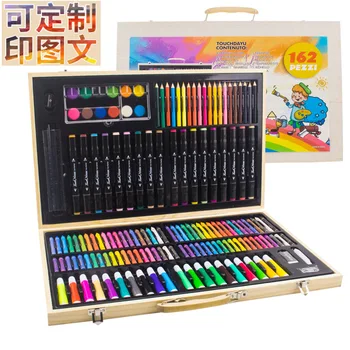 Набор Кистей в деревянной коробке из 162 предметов, Акварельные Ручки для начальной школы, Моющиеся Цветные Карандаши, 162 Ручки для рисования, Фломастеры