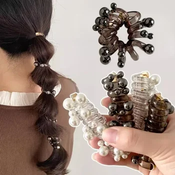 Новая мода Жемчужный телефонный провод Эластичная лента для волос для женщин и девочек Плетение волос Спиральный Шнур Резинки для волос Аксессуары для волос