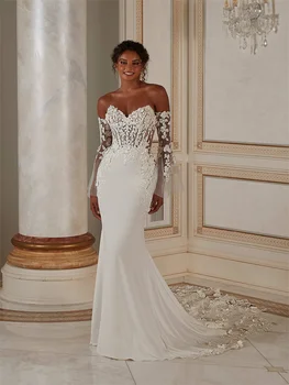 Новое поступление Свадебного платья без бретелек с аппликацией на шее в виде сердечка, Элегантные Платья с открытой молнией сзади и шлейфом для невесты 2024 года