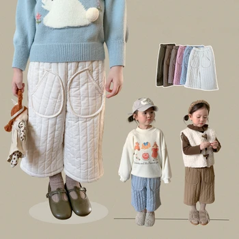 Новые весенне-осенне-зимние хлопковые цельные брюки для девочек и мальчиков, теплые Модные Универсальные Мягкие уличные