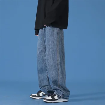 Новые приталенные мужские джинсовые брюки Простого дизайна Студенческие Повседневные Прямые джинсовые панталоны Homme