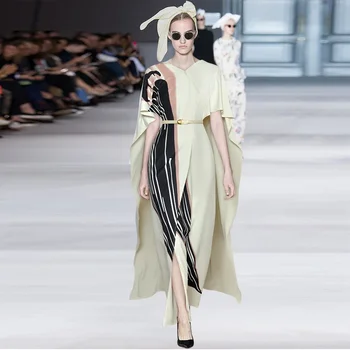 Новый модный дизайнерский женский летний плащ с V-образным вырезом и свободными поясами, макси-платья в пол с принтом