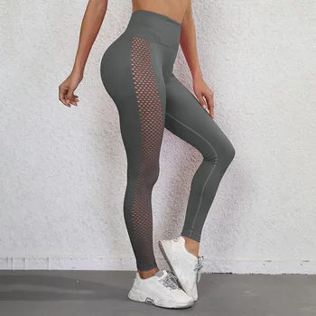 Новый стиль, боковые сетчатые эластичные штаны для йоги с высокой талией, леггинсы для фитнеса, женские леггинсы для спортзала