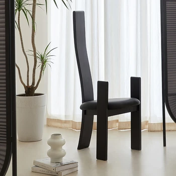 Обеденный стул из массива дерева с высокой спинкой Французский Ретро Дизайнерский Ресторанный стул Мебель в тихом стиле