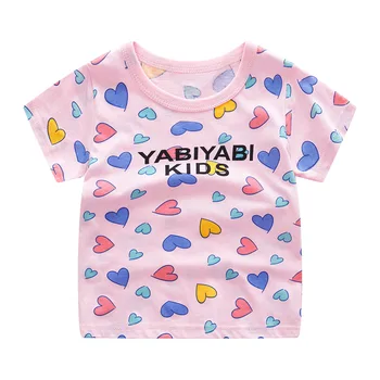 Одежда Для маленьких девочек от 12 М до 8 Т, футболка с принтом сердца, Милая хлопковая футболка, Летняя базовая футболка, детская одежда
