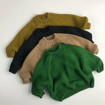 Одежда для маленьких мальчиков и девочек, осенний новый детский свитер, вязаный свитер для малышей, трикотаж для новорожденных, хлопковые детские пуловеры с длинными рукавами, топы