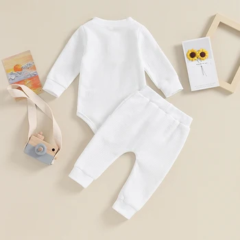 Одежда для новорожденных мальчиков, Зимние Весенние Наряды, Однотонные Вафельные Ползунки и брюки, Комплект