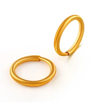 Одна пара сережек из желтого золота 999 пробы 24 карат для женщин, кольцо с полированной поверхностью, обруч для счастливых сережек диаметром 10 мм