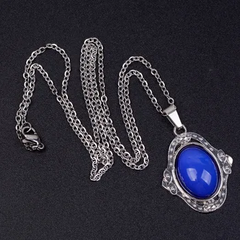 Ожерелье Mood-подвеска с измененным цветом из нержавеющей стали в форме эллипса с драгоценным камнем для женщин