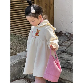 Осенне-зимнее платье Little Rabbit для девочек 2023, детское бархатное платье принцессы, модное длинное платье для малышей