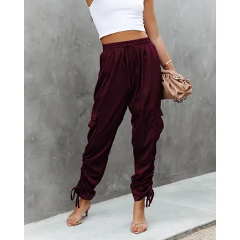 Осенние женские брюки с карманами 2023 Y2K INS, повседневная модная одежда, эластичные брюки-карандаш с высокой талией, длинные брюки