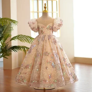Платье для девочки Новый детский костюм для фортепианного представления, Длинное платье принцессы для банкета на день рождения девочки