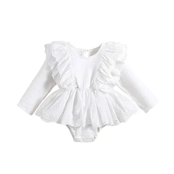 Платье-комбинезон для маленьких девочек в стиле пэчворк с длинными рукавами и круглым вырезом, однотонное боди для новорожденных