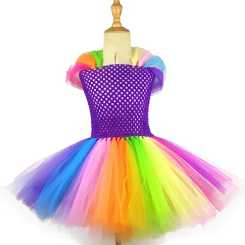 Платье-пачка из радужного тюля для девочек, детское вязаное крючком платье с пышными многоцветными плечами, детский костюм для вечеринки по случаю дня рождения, платья-пачки