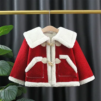 Плотные пальто для девочек, зимние детские теплые бархатные куртки для малышей, хлопковая пуховая верхняя одежда, Детские Рождественские топы, костюм для малышей