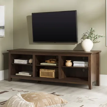 Подставка для телевизора с открытым хранилищем для телевизоров до 80 дюймов из темного ореха, мебельный шкаф для гостиной, дома