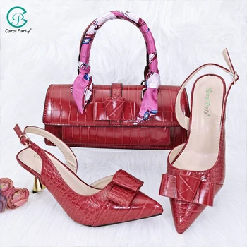 Ретро дизайн!Женская сумка из лакированной кожи красного цвета с лентой, классические и элегантные туфли с острым носком для банкета или офиса