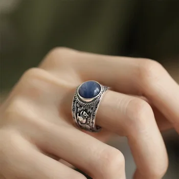 Ретро дизайн Кольцо с синим кристаллом для женщин Модное Универсальное кольцо с резным животным на указательный палец Женская ювелирная вечеринка 2023 Новинка