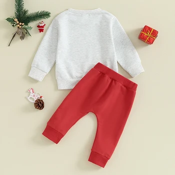 Рождественская одежда для маленьких мальчиков и девочек с принтом, пуловер с длинными рукавами, топы, Брюки, Рождественская осенняя одежда из 2 предметов