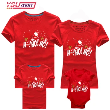 Рождественская одежда для семьи, мамы, папы, дочки, сына, детские футболки, комплекты семейной одежды, Красные топы с короткими рукавами Санта