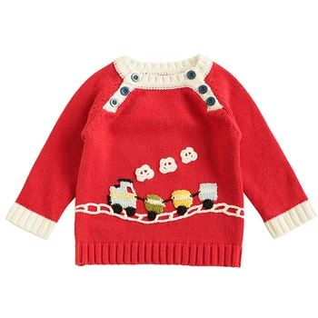 Рождественский детский вязаный свитер Милая повседневная теплая одежда для новорожденных Пуловеры с длинными рукавами Трикотажные топы Красная новогодняя одежда для малышей