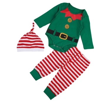 Рождественский комбинезон из 3 предметов для маленьких мальчиков, одежда для новорожденных девочек, костюмы эльфов, боди, хлопковый комбинезон