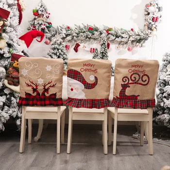 Рождественский чехол для стула, Льняной вышитый Лось, Роскошные чехлы для обеденных стульев, украшения для домашней вечеринки, банкета, праздничного отеля