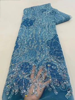   Роскошная трубка, расшитая бисером, кружевные пайетки, Африканская кружевная ткань 2023, Высококачественная Нигерийская сетчатая кружевная ткань для вечернего платья XZ