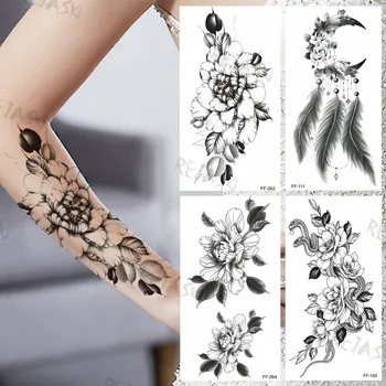 Сексуальные цветочные временные татуировки для женщин и девочек, реалистичные Перья душистого горошка, Змеиная флора, поддельные татуировки, наклейки на руки, татуировки на теле, сделай САМ