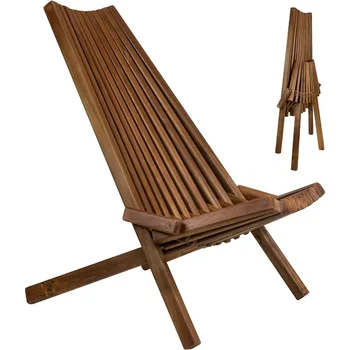 Складной деревянный Уличный стул CleverMade Tamarack - Стильный Низкопрофильный Шезлонг из дерева Акации для Внутреннего дворика, веранды