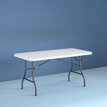Складной стол на 6 футов в белую крапинку, подходящий для использования на открытом воздухе, в гостиной и на званых обедах.