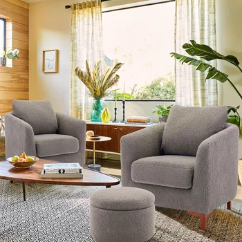 Стул для гостиной, современный тканевый стул для гостиной, кресло с подушками и деревянными ножками, серое