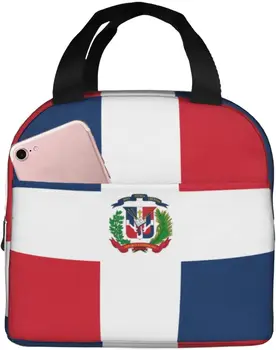 Сумки для ланча с флагом Доминиканской Республики для женщин, мужские портативные многоразовые изолированные сумки для ланча с передним карманом, сумка-холодильник для работы