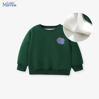 Толстовки Little Maven, зимняя детская одежда, теплая флисовая верхняя одежда для маленьких девочек, толстовка с мультяшными цветами, весенне-осенние топы