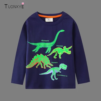 Футболки с длинными рукавами для мальчиков TUONXYE на Хэллоуин, светящийся мультяшный динозавр, повседневная детская верхняя одежда из дышащего мягкого хлопка