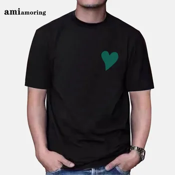 Хлопковые футболки AMI AMORING унисекс, повседневные топы свободного покроя с короткими рукавами для пар